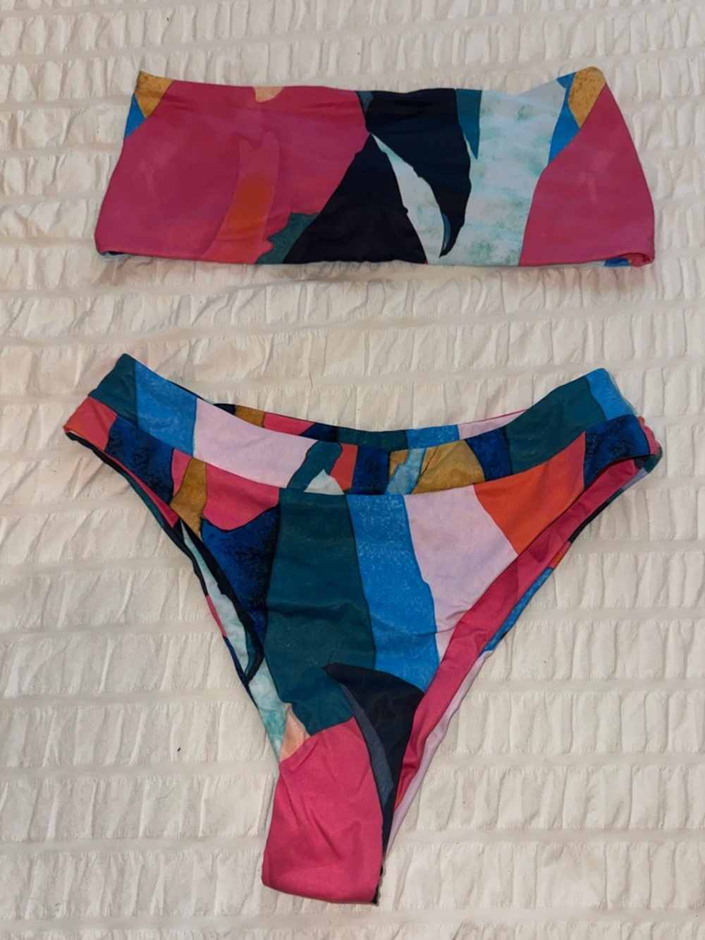 SHEIN Multicolor Abstract Print Bandeau Bikini Set